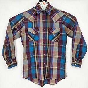 VTG Ely Cattleman Shirt Mens 33 14.5 Western Pearl Snap Long Sleeve Cowboy Rodeo